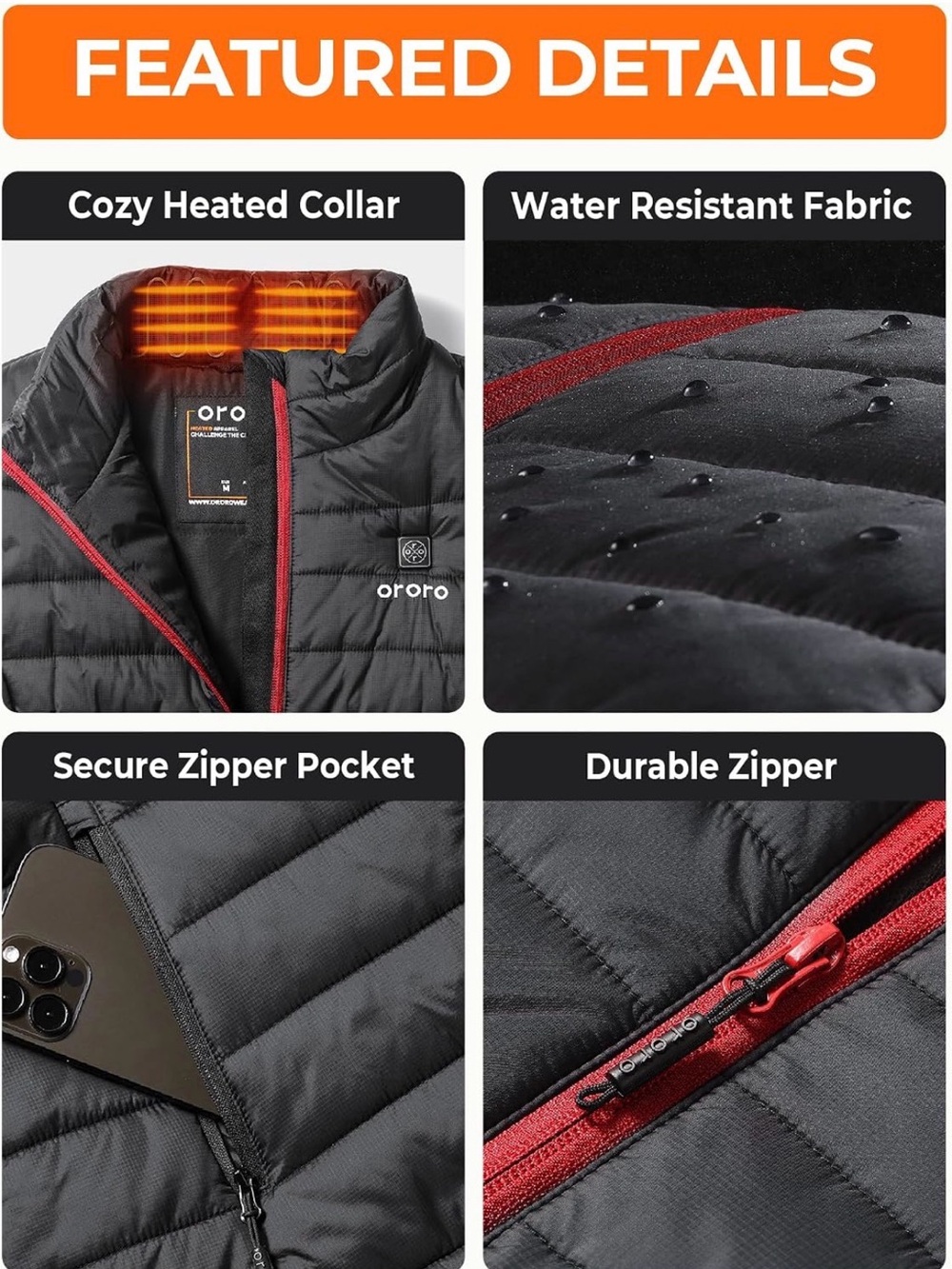 ORORO Women's Heated Vest with battery pack NWT - Picture 7 of 12